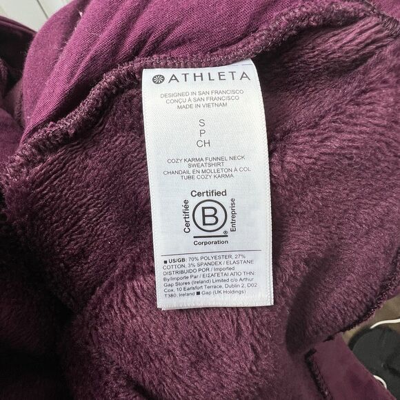 Athleta Plum Purple Cozy Karma Funnel Neck Sweatshirt Small Fleece Lined - Picture 14 of 16